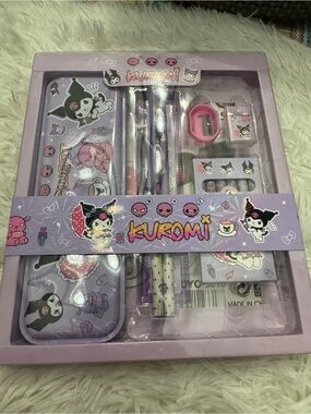 Sanrio Kuromi Lavender Stationery Set Metal pencil case eraser colors and more
